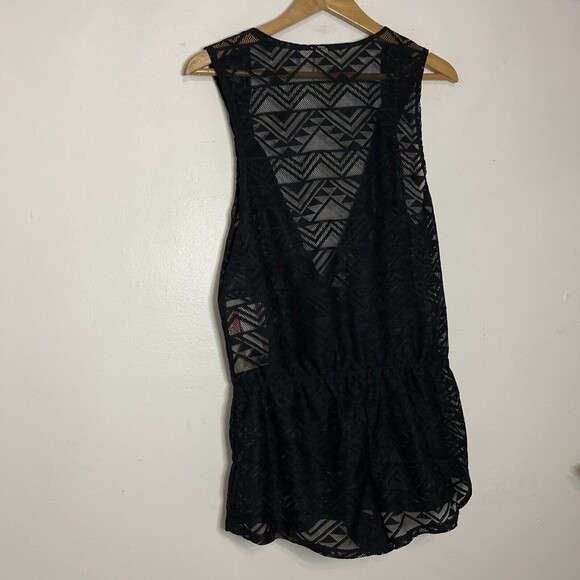 Miken Black Crochet Swim Cover Up Romper Boho Lace Sheer Juniors Large geometric - Picture 8 of 9